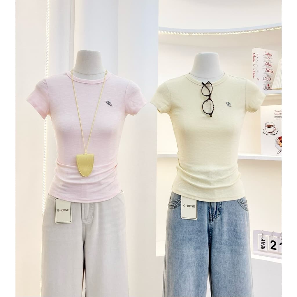 G-rose เสื้อยืดสีพื้น แต่งอะไหล่เงิน รูปที่ 1