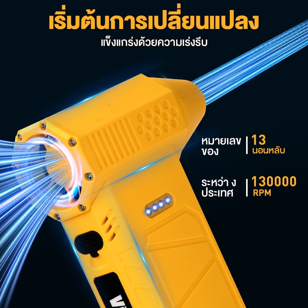 JET FAN Pro 130000RPM ลมแรงพิเศษ เครื่องเป่าฝุ่นไร้สาย 8400mAh สำหรับรถยนต์ คอม คีย์บอร์ด รูปที่ 2