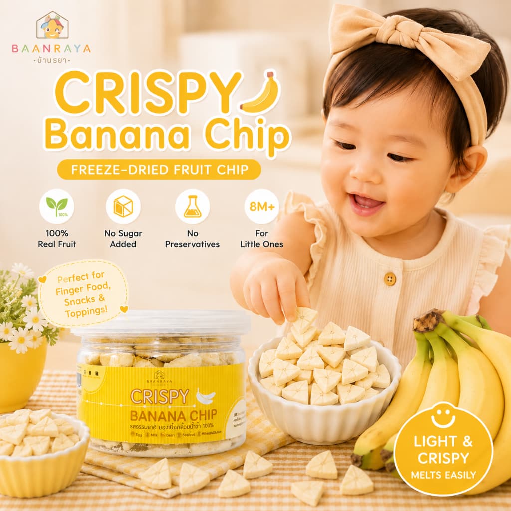 ตัวช่วยเด็กทานผลไม้ Crispy Fruit Chip 8M+ ขนมเด็ก ผักผลไม้ฟรีซดราย Finger Food BLW ไม่เติมน้ำตาล Baan Raya รูปที่ 2