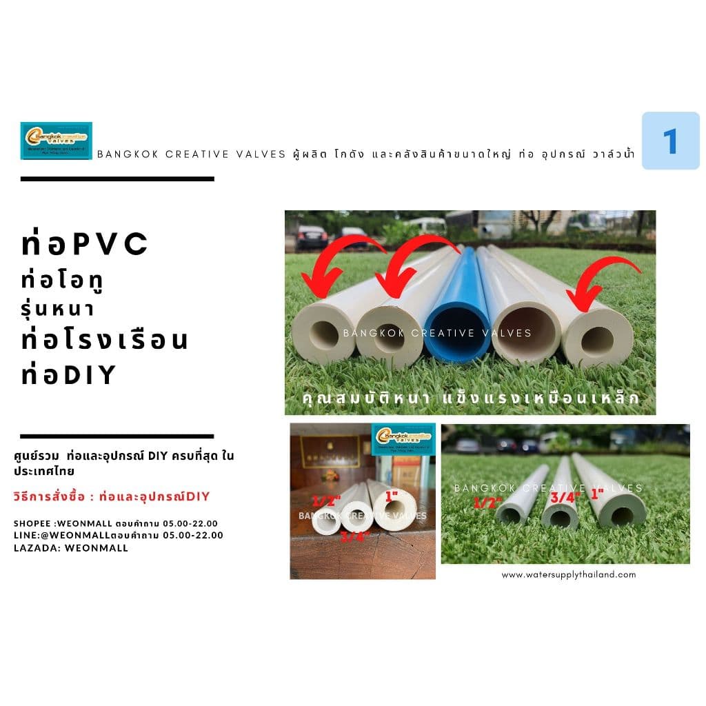 ท่อโรงเรือน สีขาวหนา ความยาว 10-100 ซม. ไม่แอ่น ไม่งอ ขนาด 1/2"- 3/4 - 1 " รูปที่ 1
