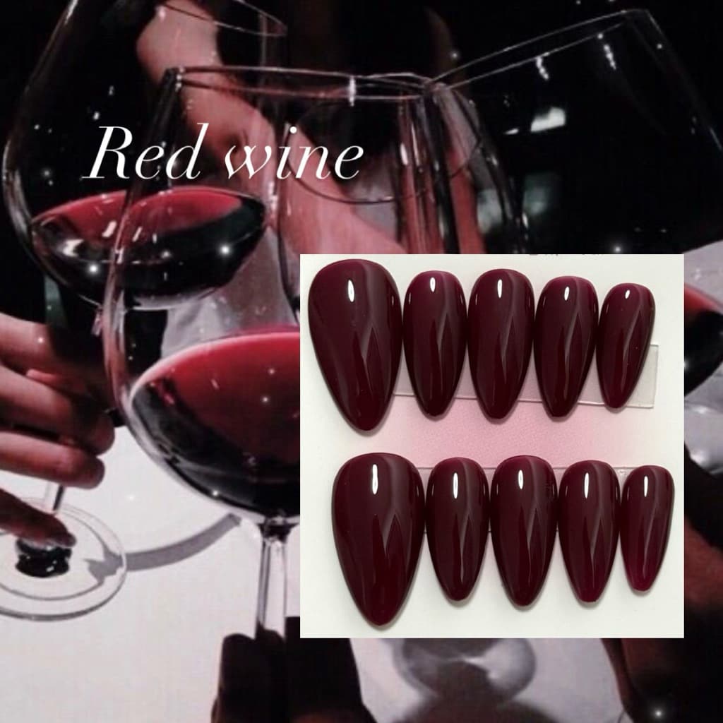 เล็บปลอมเจลสีแดงไวน์ Red wine ‍แดงก่ำอมม่วงนิดๆ ไซรัป สีเข้ม ให้ลุคสาวvampire ทรงเสน่ห์ 1-2วันจัดส่ง รูปที่ 1