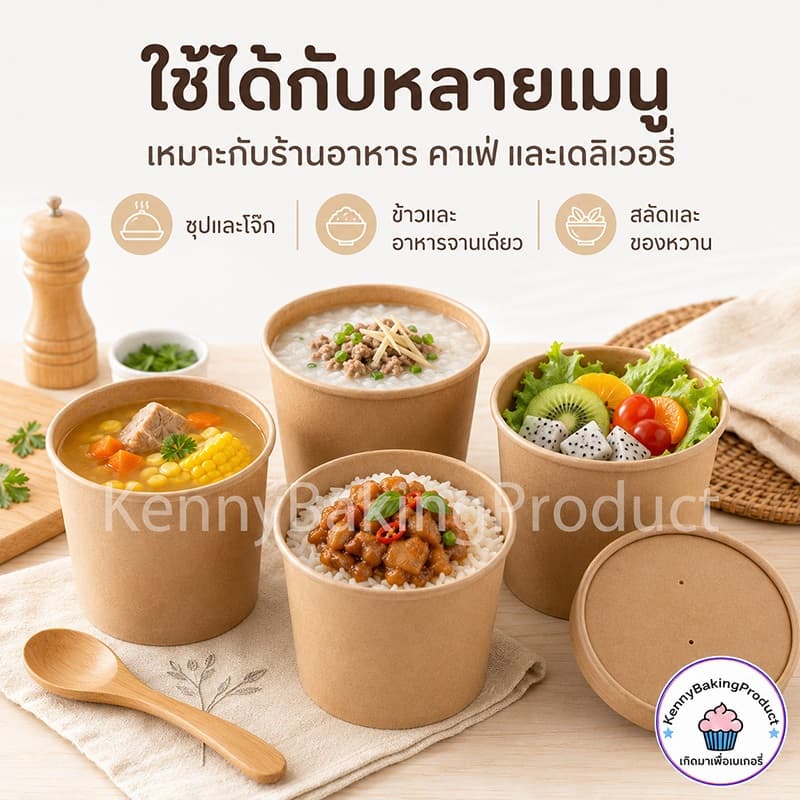 ถ้วยกระดาษ พร้อมฝา 25ชิ้น/แพค 5ขนาด! กันน้ำมัน กันน้ำ และกันรั่ว กระดาษคราฟท์เกรดอาหาร ถ้วยกระดาษคราฟท์ รูปที่ 8