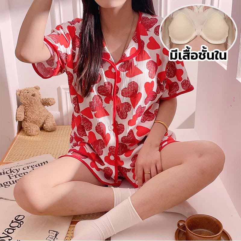 อก40-52นิ้ว ชุดนอนมีบราในตัว แขนสั้น-ขาสั้น M-3XL สาวอวบ เนื้อผ้าเกรดพีเมี่ยม จากไทย รูปที่ 9