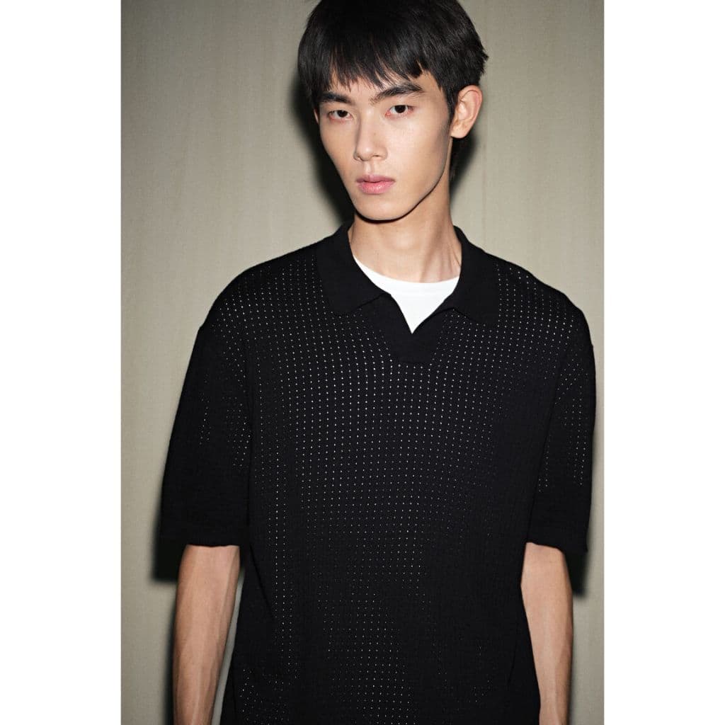 H&M เสื้อโปโลถักผ้าพื้นผิวทรงหลวม ผู้ชาย 1303731_1 รูปที่ 4