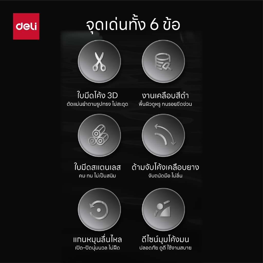 Deli กรรไกรสแตนเลส เคลือบดำกันสนิม ใบมีดคม มีให้เลือกหลายสี Scissors จำหน่าย 1 เล่ม รูปที่ 4