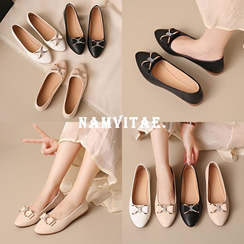 NAMVITAE รองเท้าส้นแบนผู้หญิงแฟชั่นผู้ใหญ่ทำงานลมน้ำหนักเบา และรองเท้าแตะ รูปที่ 9