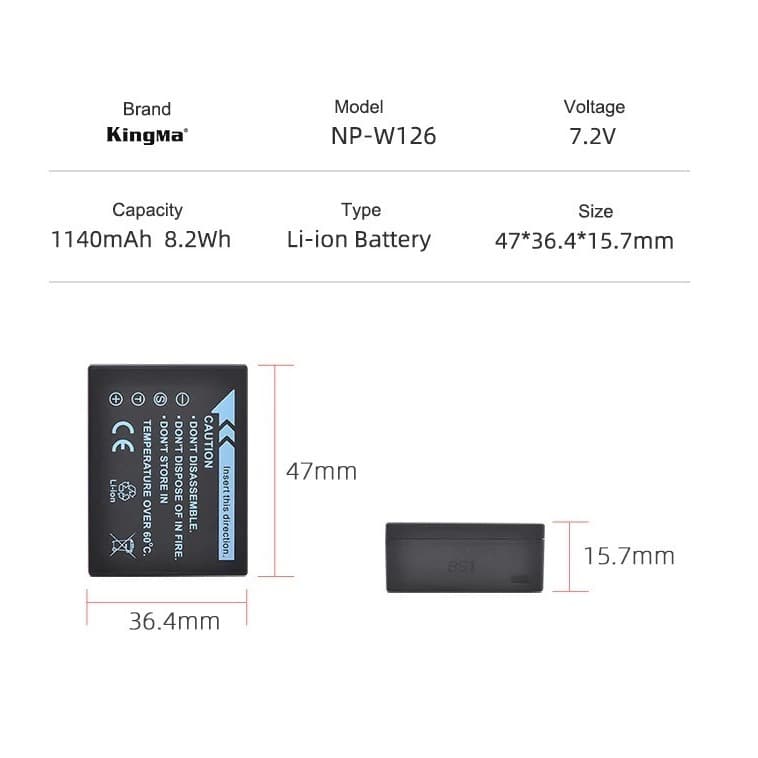 Kingma Fuji NP-W126S/ W126 แบตเตอรี่ แท่นชาร์จ รูปที่ 8