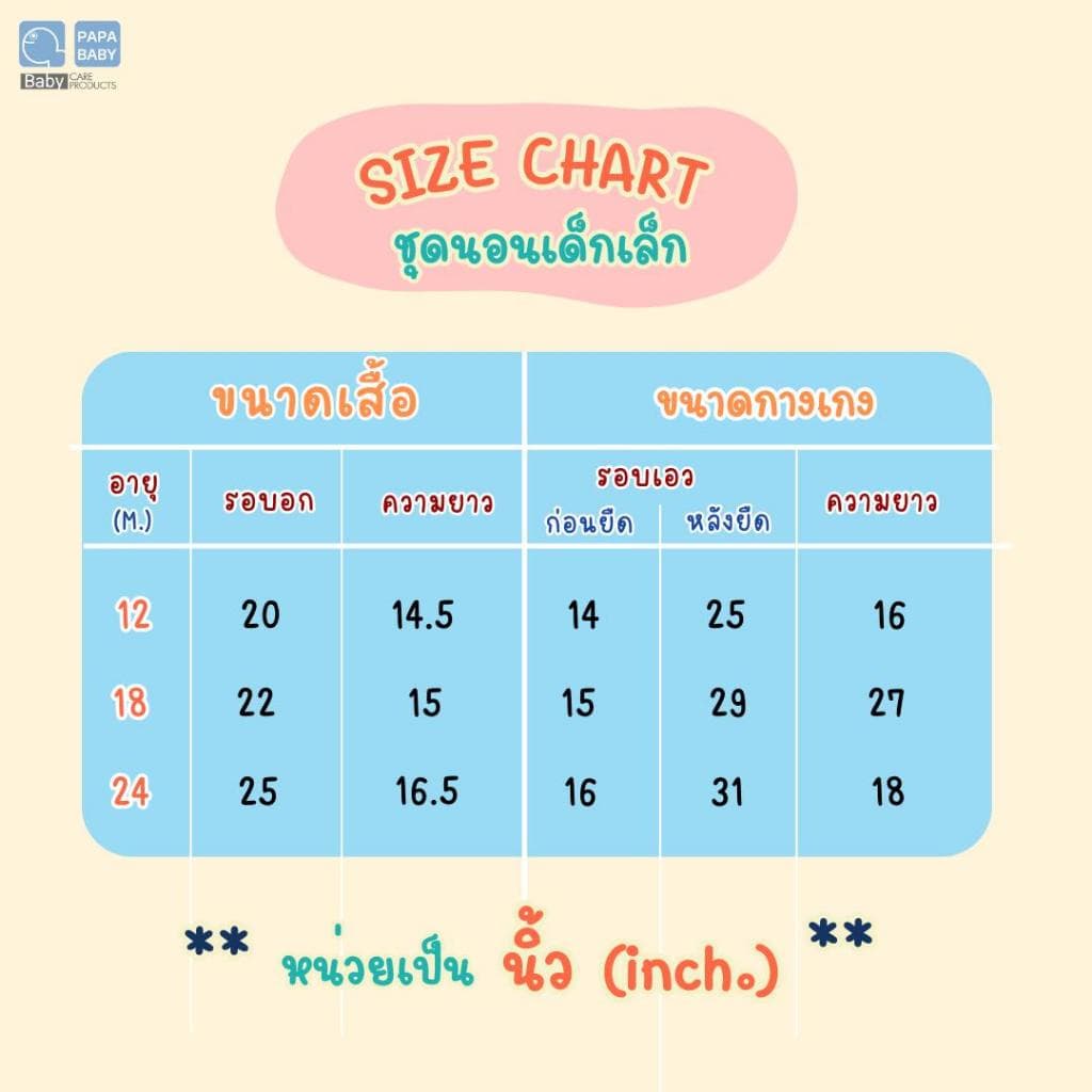 PAPA ชุดนอนเด็ก ชุดนอนเด็กแขนขายาวสำหรับเด็กชายและหญิง เนื้อผ้า Cotton ไซส์12/18/24M รูปที่ 5