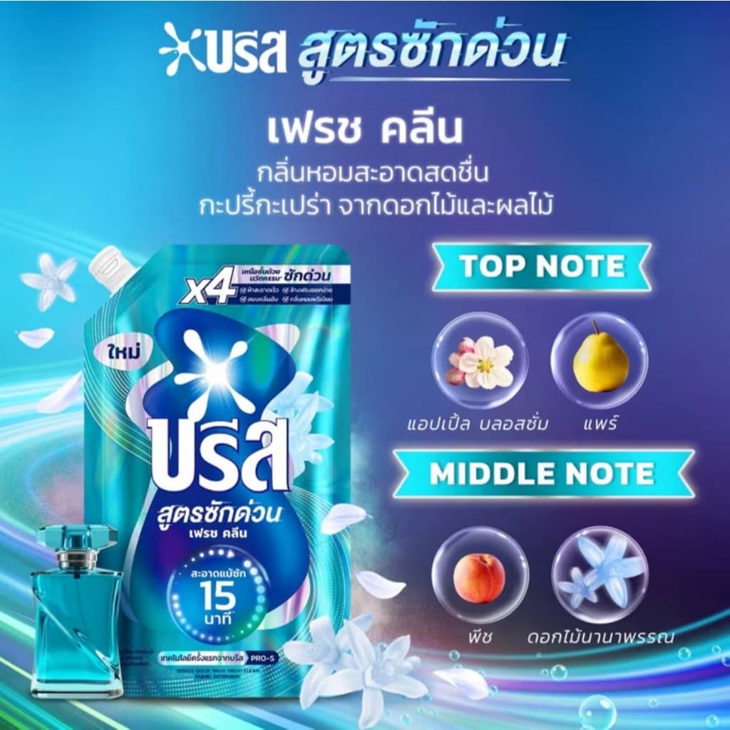 บรีส น้ำยาซักผ้า สูตรซักด่วน 15 นาที 1100 ml Breeze Liquid Quick Wash รูปที่ 5