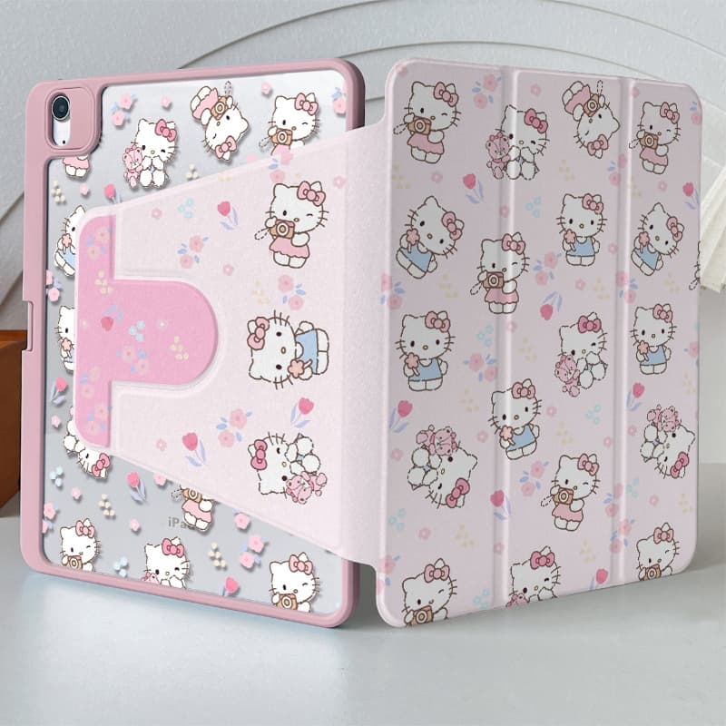 เคสiPadหมุน 360° Hellokitty Gen11/10 Air7/6 13 Gen12 Pro11 flower เคสไอแพด Air5 Gen6 Mini7 รูปที่ 1