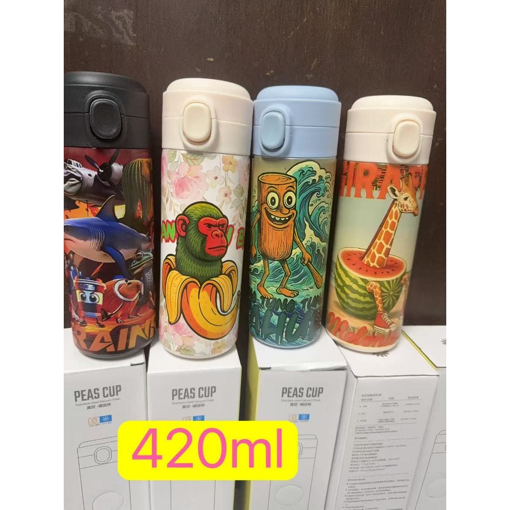 ขวดน้ำสแตนเลส กระบอกน้ำเก็บความร้อน เก็บความเย็น 420ML ลายการ์ตูนน่ารักๆ 420 รูปที่ 9