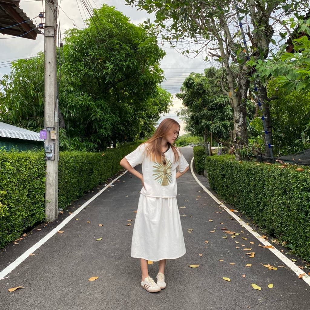 lamoonta กระโปรงผู้หญิง กระโปรงผ้าฝ้ายเอวยางยืด มีกระเป๋า2ข้าง รูปที่ 2