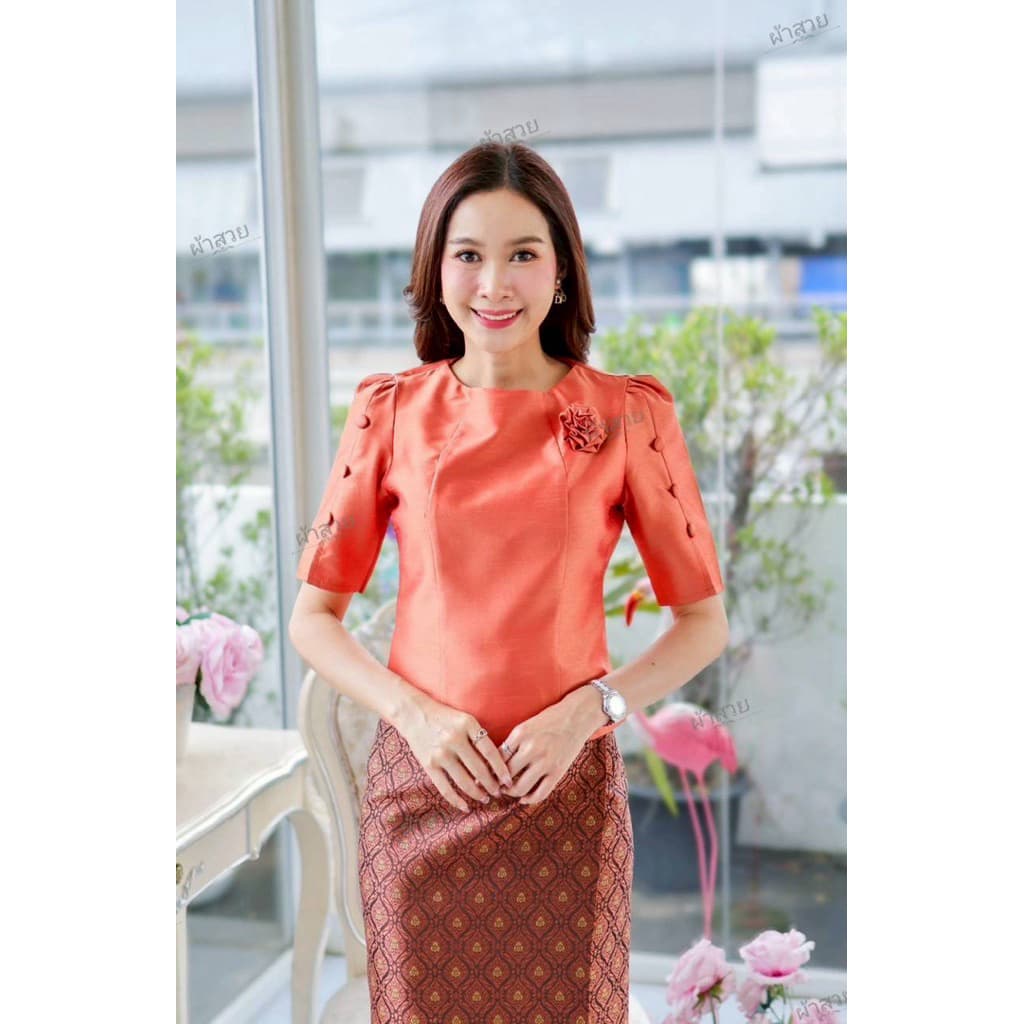 เสื้อผ้าไหมแขนผ่า อัดผ้ากาว เสื้อออกงาน เสื้อผ้าสาวอวบ รูปที่ 4