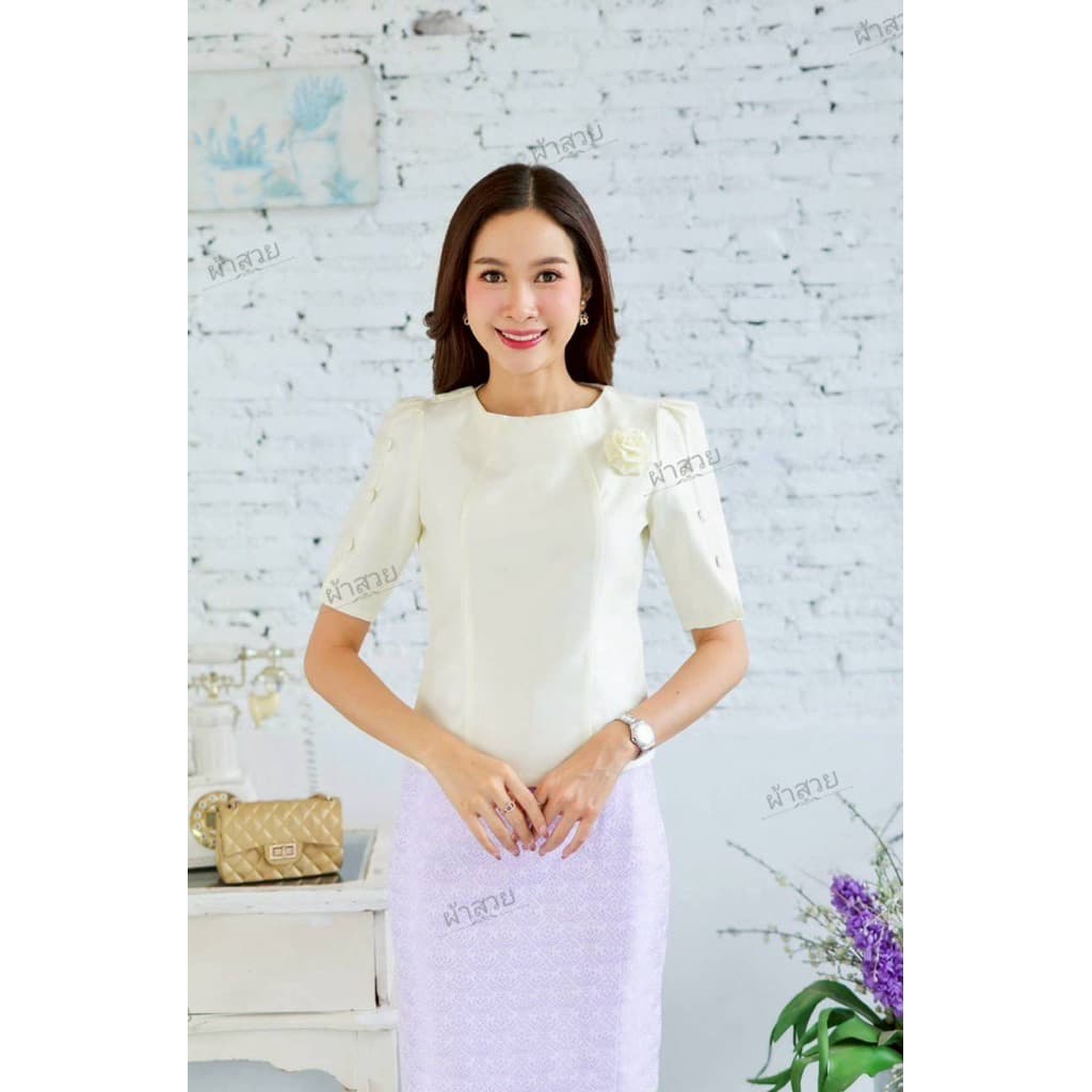 เสื้อผ้าไหมแขนผ่า อัดผ้ากาว เสื้อออกงาน เสื้อผ้าสาวอวบ รูปที่ 5