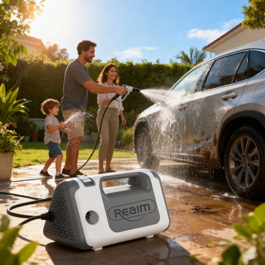 REAIM เครื่องฉีดน้ำแรงดันสูง 9MPA เครื่องฉีดน้ำล้างรถ เครื่องฉีดน้ำแรงดันสูงแบบพกพา รูปที่ 7