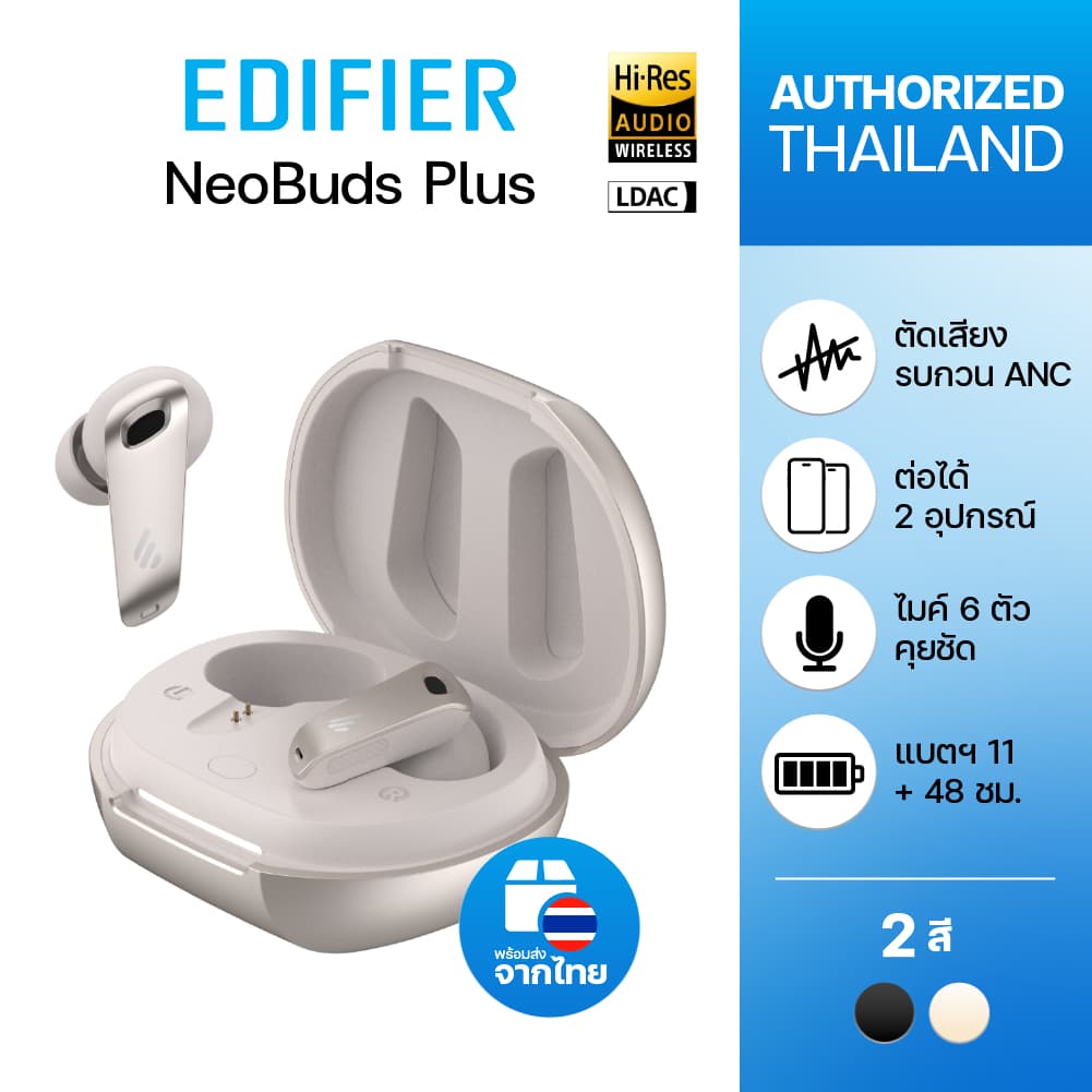 Edifier Neobuds Plus หูฟังไร้สาย ตัดเสียงรบกวน ANC Bluetooth 5.4 รองรับ LDAC ไดร์เวอร์ Knowles BA ไมค์ 6 ตัว รูปที่ 1