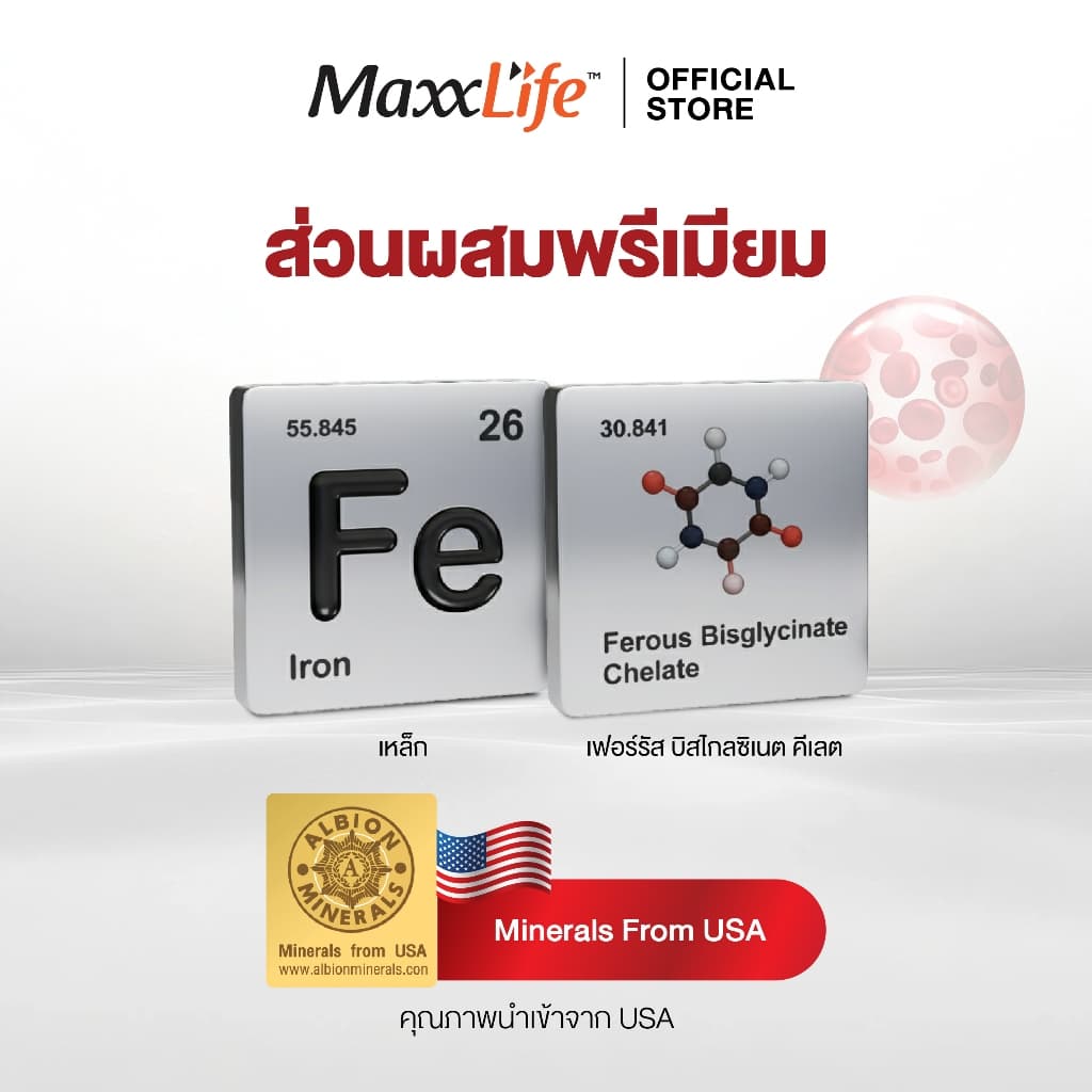 MaxxLife Iron ธาตุเหล็ก Ferrous Bisglycinate Chelate 15 mg ดูแลร่างกาย อ่อนเพลีย ดูดซึมดี 30 แคปซูล รูปที่ 5