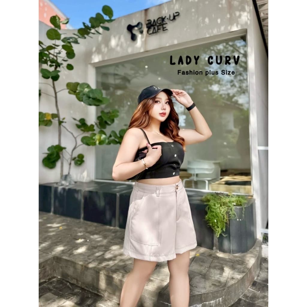 กางเกงขาสั้น ผ้าเปเป้ ดีเทลเดินด้าย ทรงสวย ใส่สบาย เสื้อผ้าสาวอวบอ้วน พลัสไซส์ ไซส์ใหญ่ รูปที่ 6