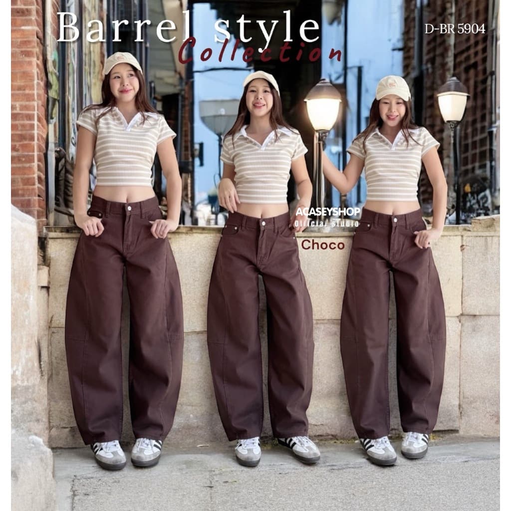 Acasey กางเกงยีนส์ผู้หญิง ขายาว ผ้าไม่ยืด ทรงใหม่สุด Barrel Style ไซส์ S - 36 รูปที่ 7