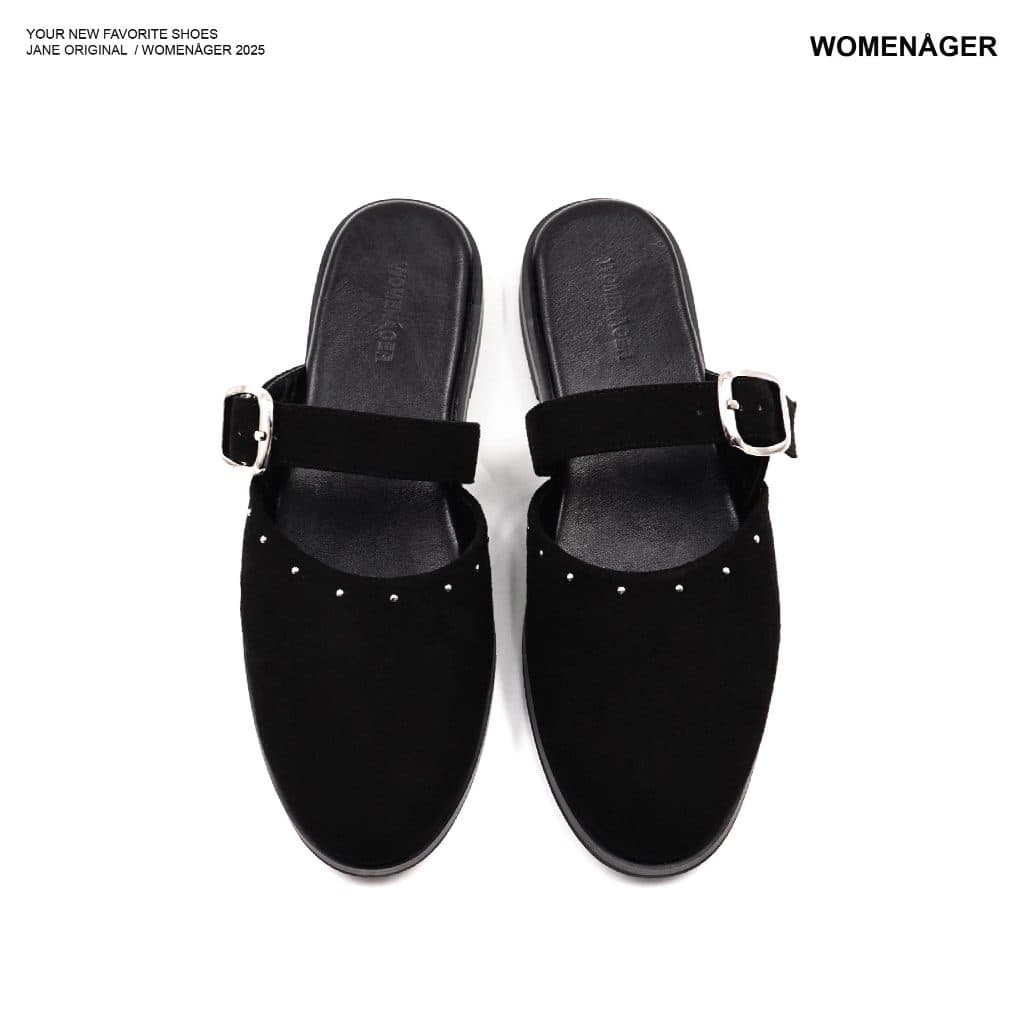womenager - Jane Original สี Black suede with metal studs รองเท้าแตะคัทชูเปิดส้น สวมใส่ง่าย รูปที่ 6