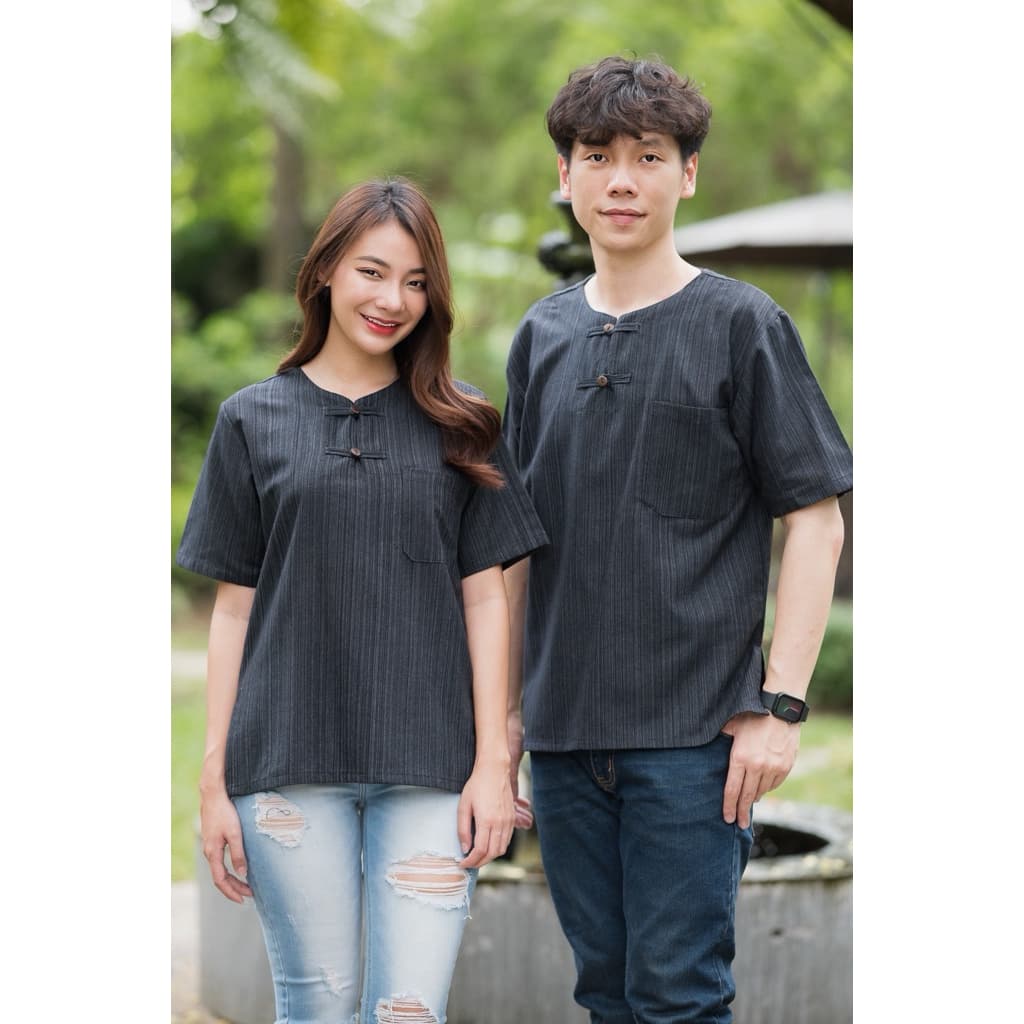 เสื้อพื้นเมืองผ้าฝ้ายสีดำ แขนสั้น/แขนยาว 6แบบ ใส่ได้ทั้งชาย หญิง รูปที่ 6
