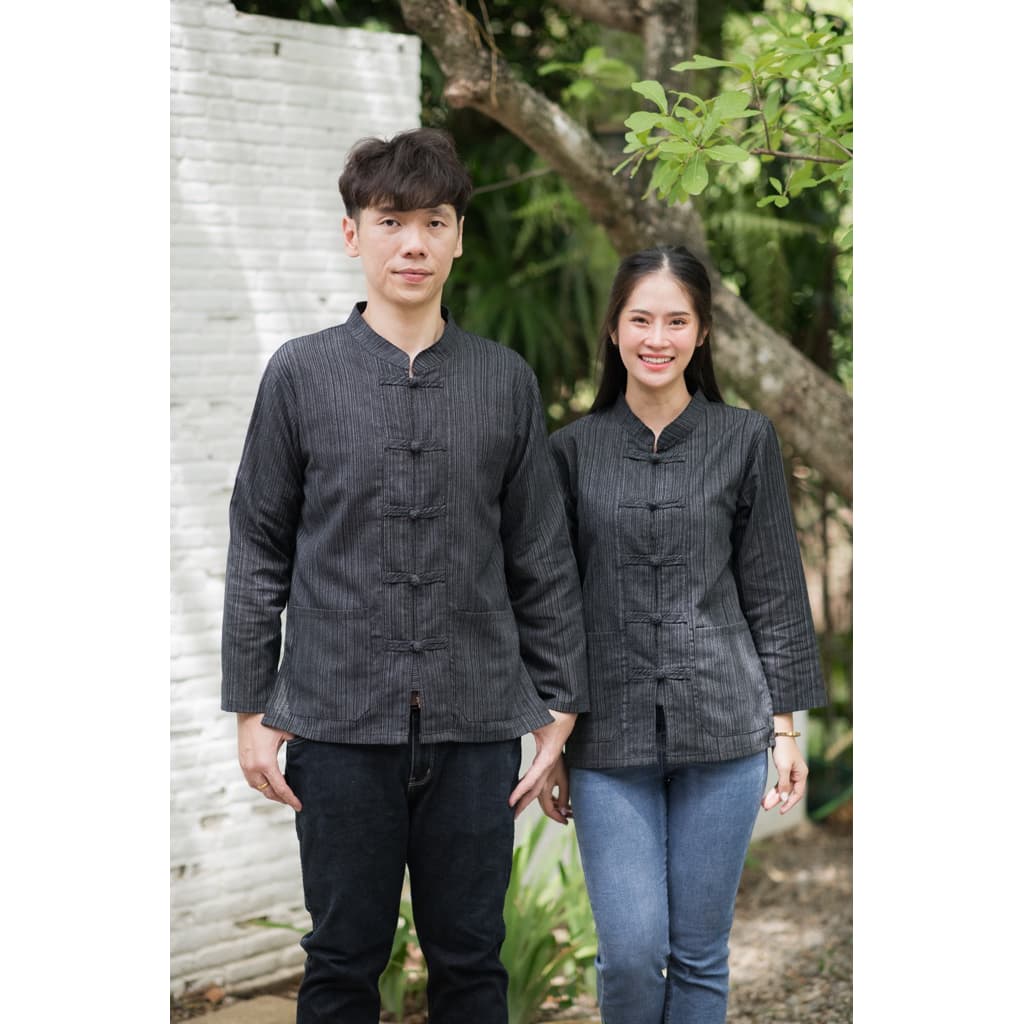 เสื้อพื้นเมืองผ้าฝ้ายสีดำ แขนสั้น/แขนยาว 6แบบ ใส่ได้ทั้งชาย หญิง รูปที่ 7