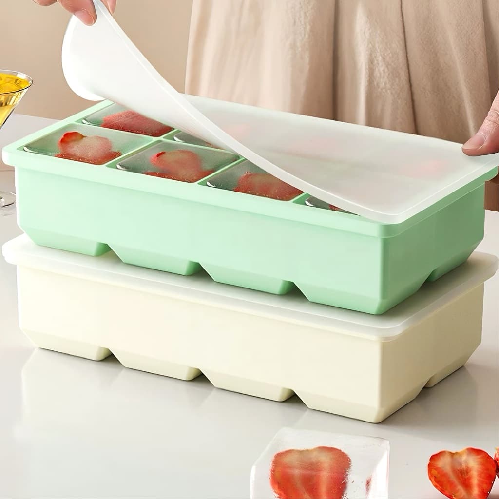 Ice cube Molds แม่พิมพ์น้ำแข็งซิลิโคน ถาดน้ำแข็ง 4/6/8 ช่อง แม่พิมพ์วุ้น พร้อมฝาปิด Food-Grade ปลอดภัยต่อสุขภาพ รูปที่ 6