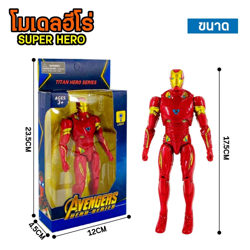 หุ่นฮีโร่ หุ่นอเวนเจอร์ AvengersModel สูง17.5ซม สไปเดอร์แมน กัปตัน ฮัค ไอร่อนแมน ธานอส แบล็คแพนเตอร์ มีไฟ ปรับท่าได้ รูปที่ 2