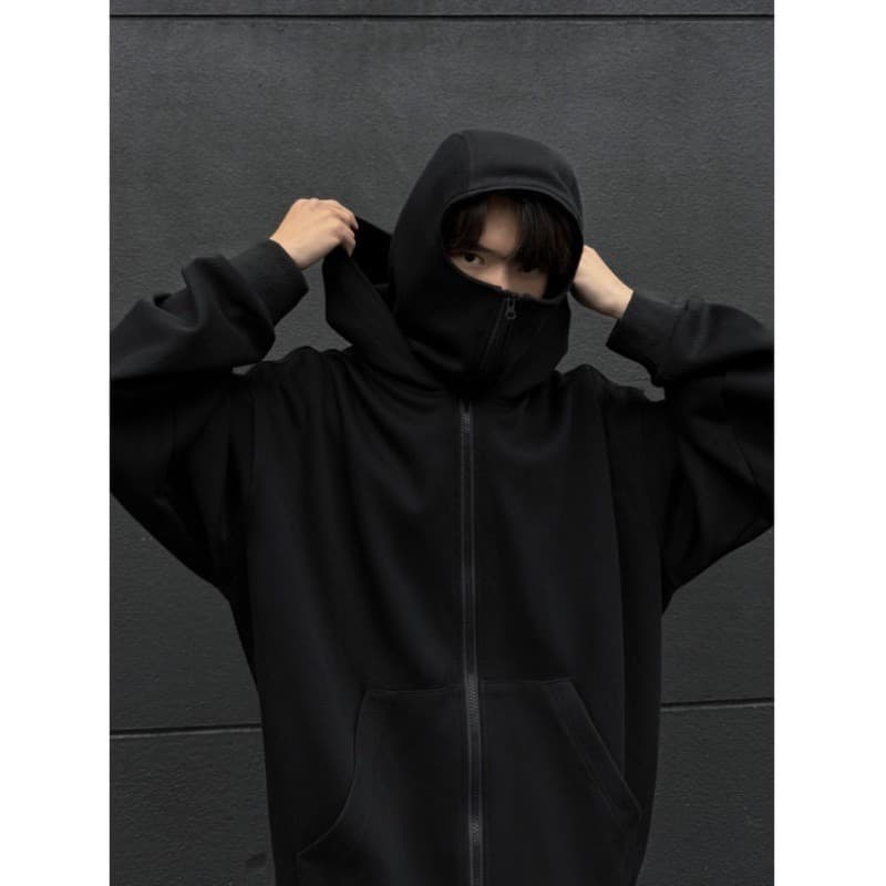 เสื้อฮู้ดนินจาZip Hoodie with 2 Balaclava Face Covers, Unisex Hoodie in non-Ruffled กันหนาวและป้องกันแสงแดด รูปที่ 4