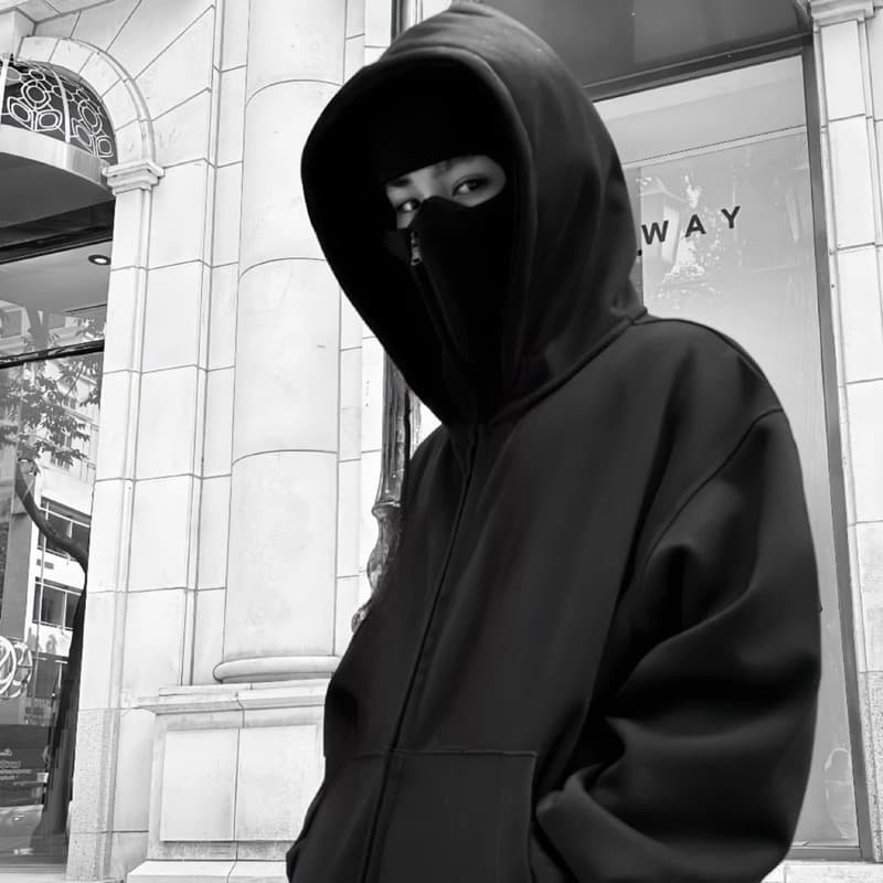 เสื้อฮู้ดนินจาZip Hoodie with 2 Balaclava Face Covers, Unisex Hoodie in non-Ruffled กันหนาวและป้องกันแสงแดด รูปที่ 7