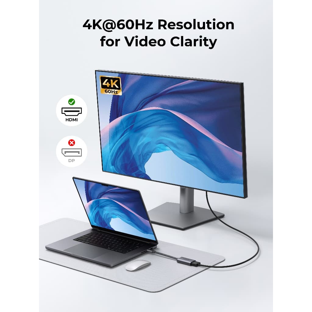 AUKEY UH-H01 USB-C to HDMI 2.0 Adapter | รองรับ 4K@60Hz | สายถักไนลอน | เคสอะลูมิเนียม รูปที่ 5