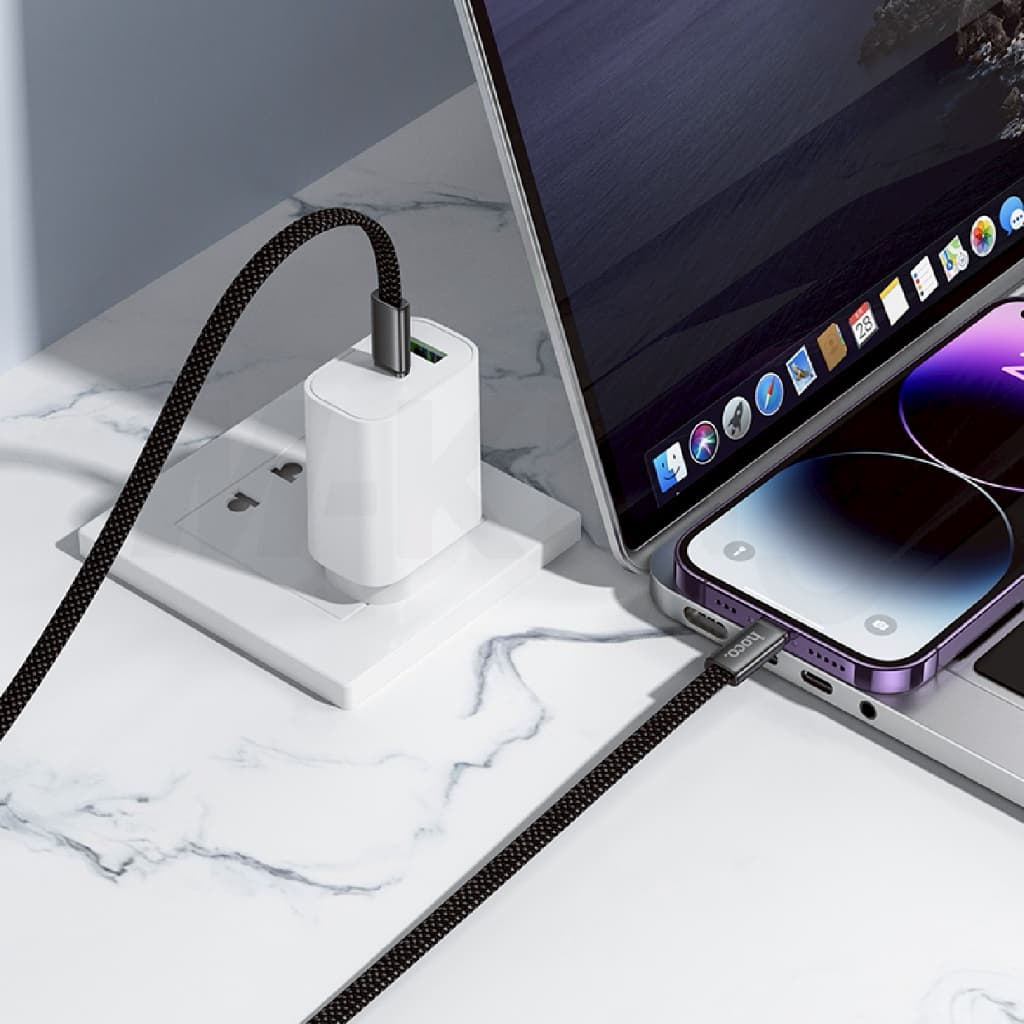 hoco. X125 สายถักไนลอน รองรับการชาร์จรวดเร็ว 60W รองรับ PD ชาร์จเร็ว เข้ากันได้ TypeC/Li ความยาวหนึ่งเมตร รูปที่ 4