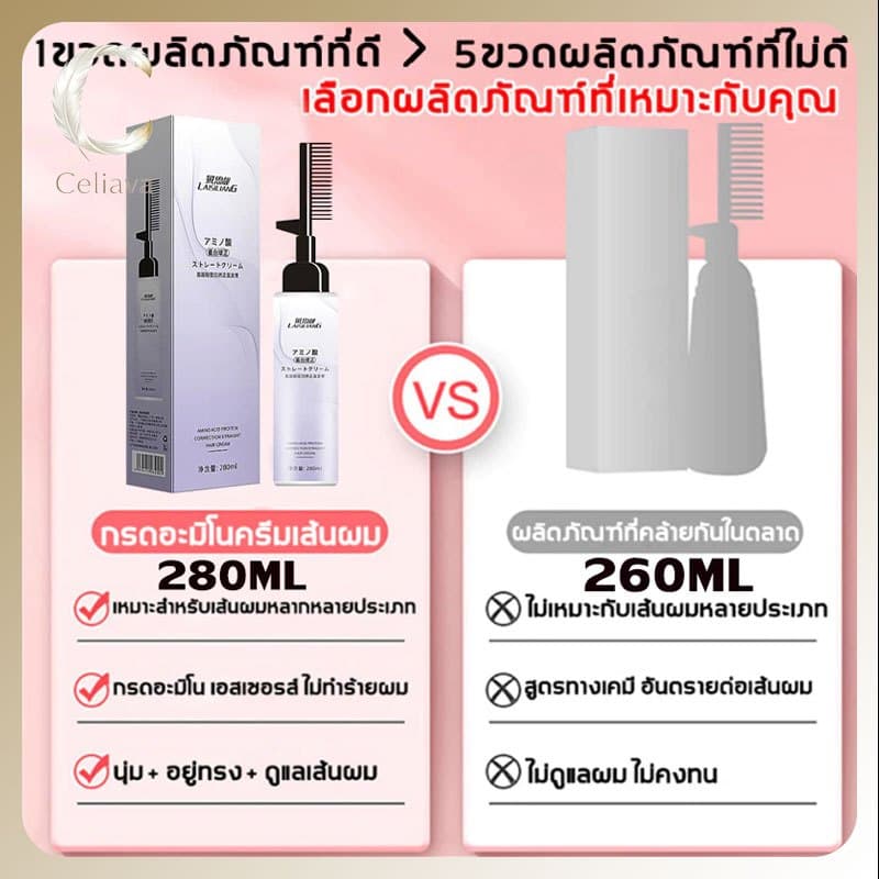 LAISILIANG ครีมยืดผมตรงแบบหวี ใช้งานง่าย ให้ผมตรงถาวร เหมาะสำหรับคนผมหยิก ชี้ฟู รูปที่ 3