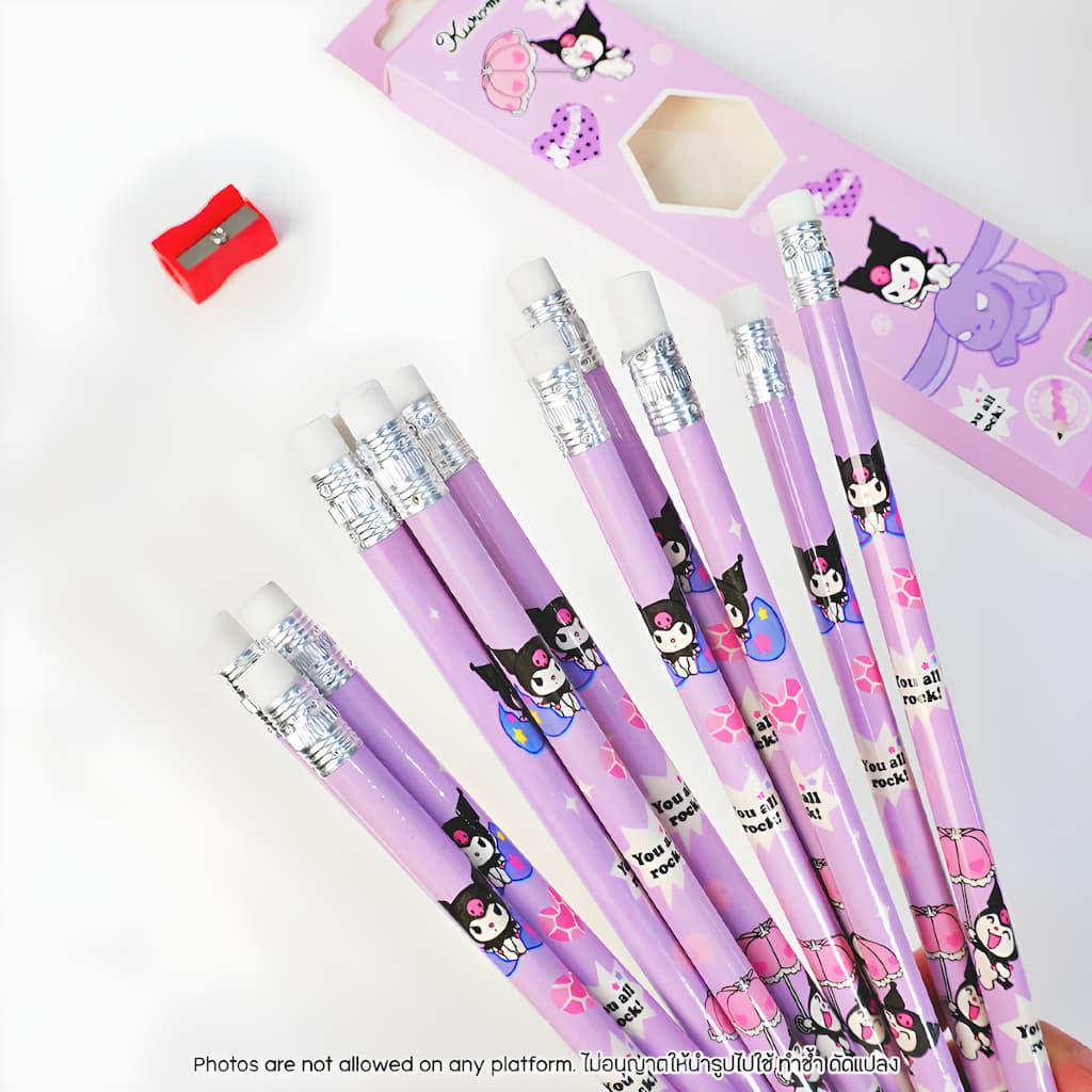 ดินสอ Kuromi 2B Pencil พร้อมยางลบ 3661 Kuromi ลายการ์ตูนน่ารัก สีม่วง แถมฟรี กบเหลา เครื่องเขียนนักเรียน เครื่องเขียน รูปที่ 5
