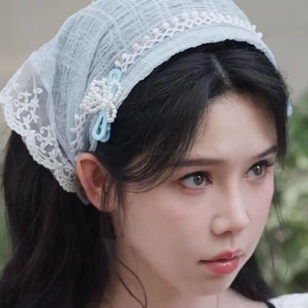 ผ้าโพกศีรษะ ทรงสามเหลี่ยม แต่งลูกไม้ สไตล์ฝรั่งเศส แฟชั่นสําหรับสตรี Y2K รูปที่ 9