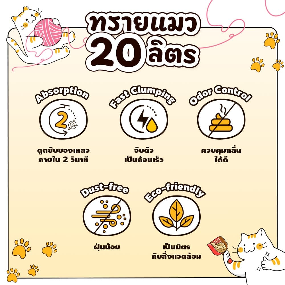 PetStern x Petcho ทรายแมวเต้าหู้ ทิ้งชักโครกได้ จักตัวเร็ว ฝุ่นน้อย ดับกลิ่น ขนาด 20L,Plant-based ทรายแมวเต้าหู้ รูปที่ 5