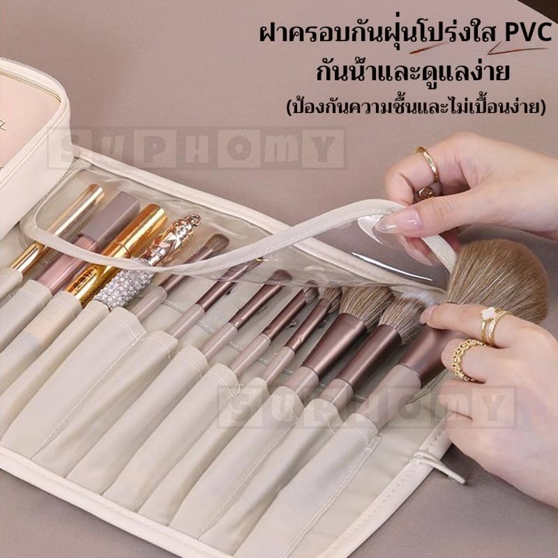 กระเป๋าแปรงแต่งหน้า เครื่องสำอางความจุขนาดใหญ่มัลติฟังก์ชั่นหนัง PU กันน้ำใส่แบบพับได้ม้วนเก็บของแบบพกพาสำหรับเดินทาง รูปที่ 5