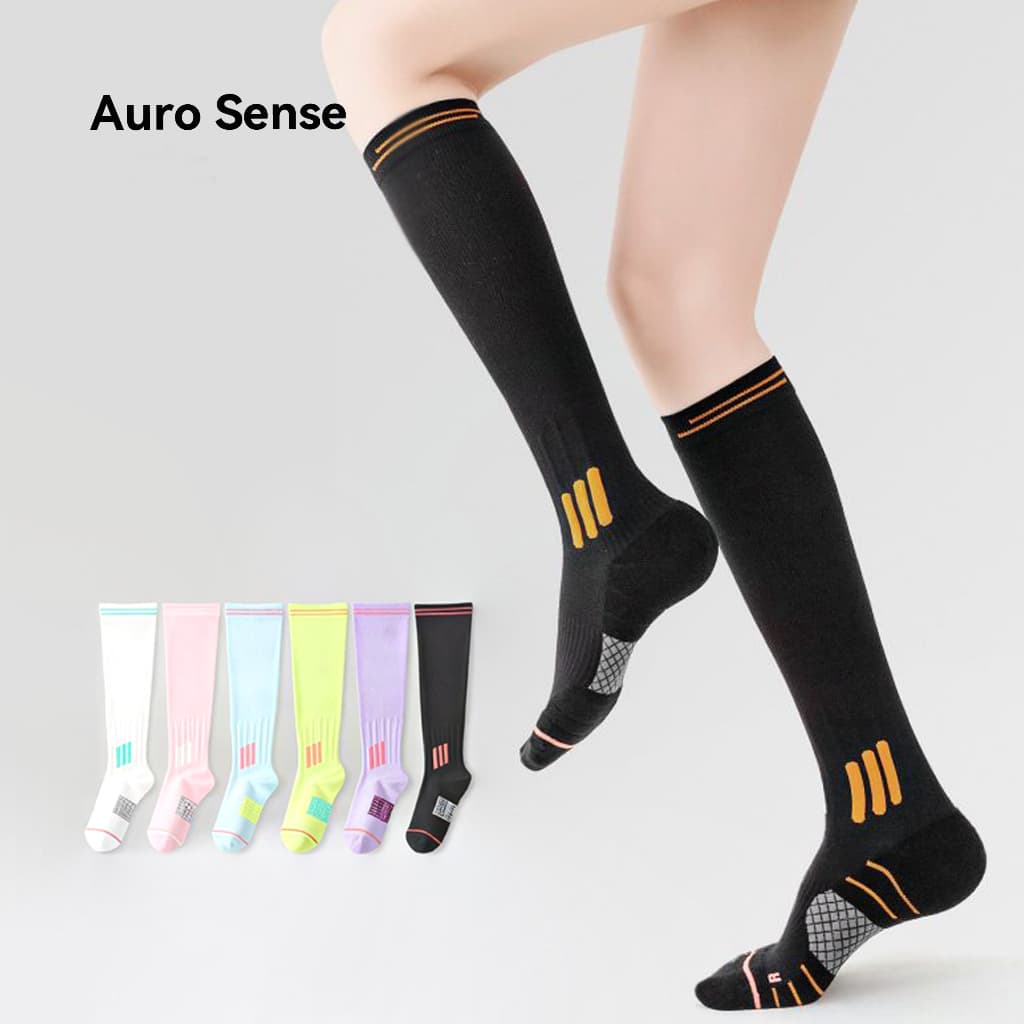 Auro Sense ถุงเท้ากีฬาแบบยาว บีบกระชับ ซัพพอร์ตน่อง ลดอาการล้า สีสันสดใส เหมาะสำหรับ วิ่ง ฟิตเนส รูปที่ 8