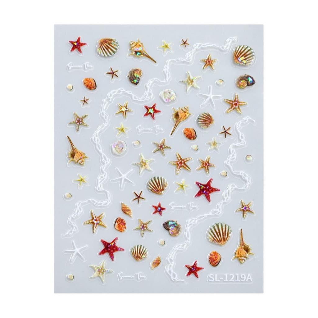 สติกเกอร์ติดเล็บ 5D ลายเปลือกหอย ทะเล หาดทราย วิ๊งวั๊บสวยงาม แผ่นละ 9 บาท รูปที่ 7