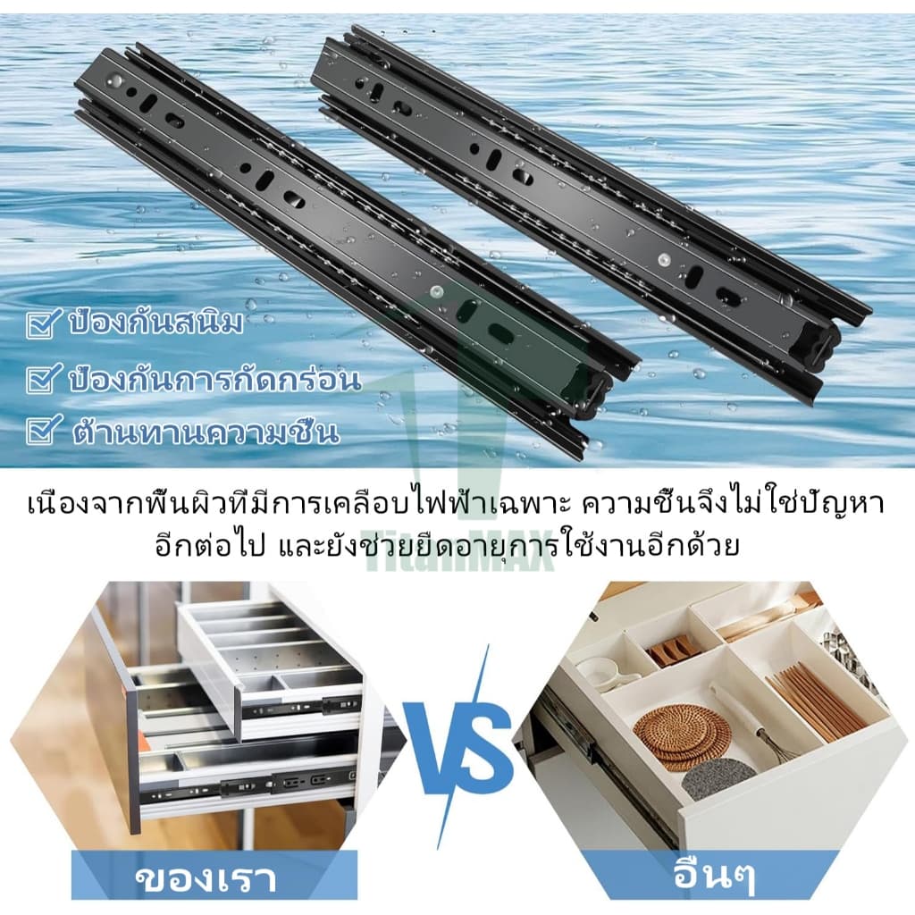 รางลิ้นชัก ลูกปืน ปิดนุ่ม สีดำ ​​รางสไลด์เงียบ​​ ขนาด8.5นิ้ว-20นิ้ว รางสไลด์ ใช้สำหรับ ตู้ลิ้นชัก ตู้ รูปที่ 7