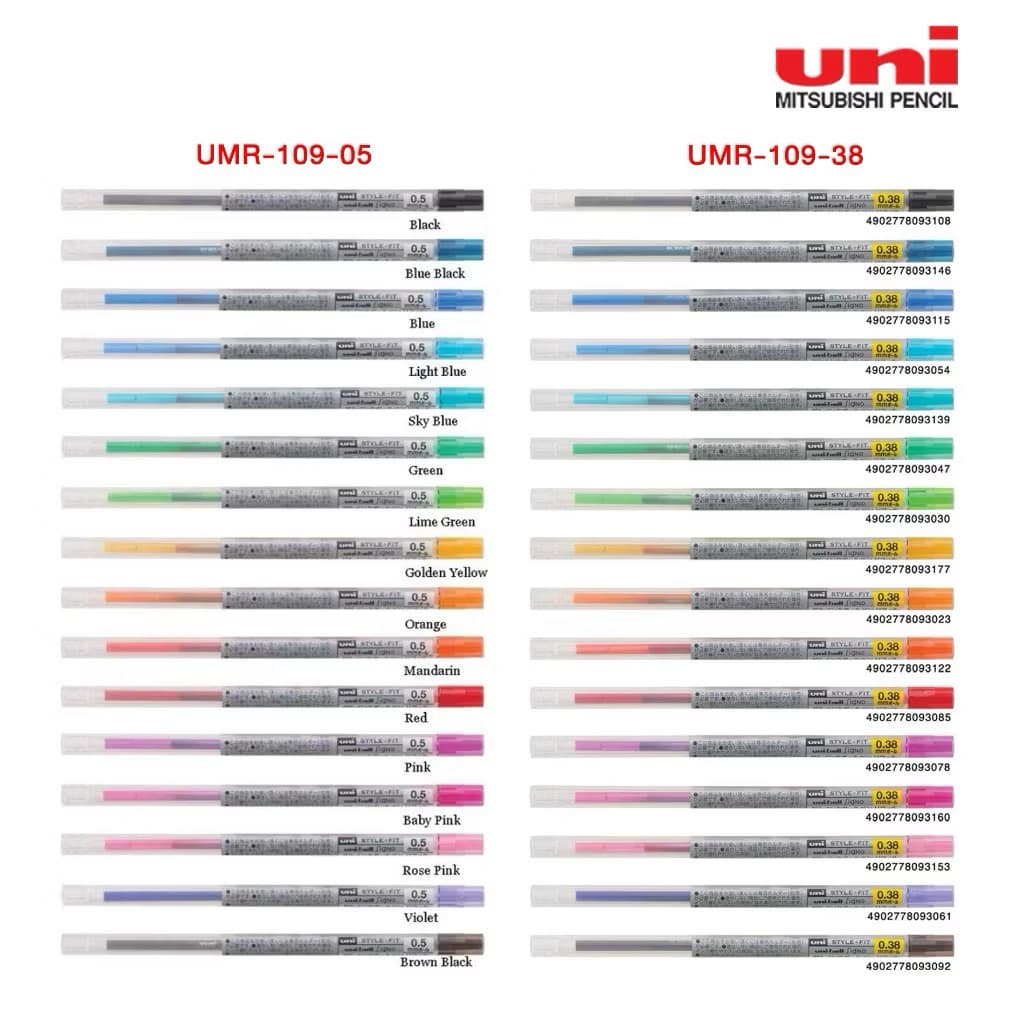 ไส้ปากกา Uni Style Fit ปากกาเจล ลูกลื่น รุ่น UMR-109 ขนาด 0.38 และ 0.5 MM ไส้ปากการุ่น DIY รูปที่ 1