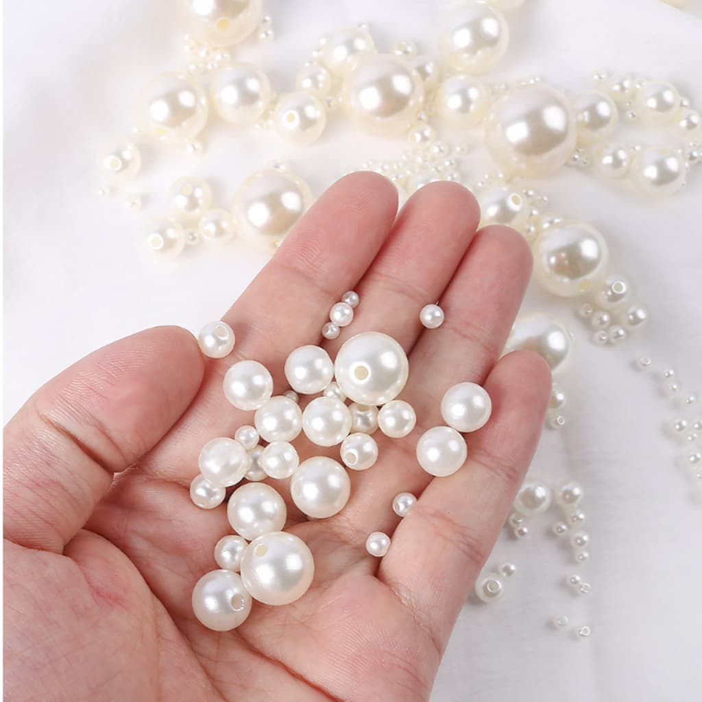 ลูกปัดไข่มุกจําลอง ABS ขนาด 3-20mm สีขาว สีเบจ รูตรง ลูกปัดมุกกลม สำหรับงาน DIY งานประดิษฐ์ รูปที่ 3