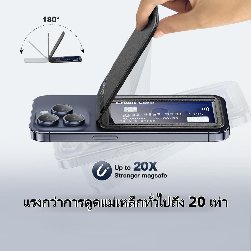 ที่วางโทรศัพท์มือถือ PU แม่เหล็ก ขาตั้ง พร้อม ซ็อกเก็ต พับเก็บได้ ใส่บัตร ที่ตั้งมือถือ Magnetic Phone Stand Card Holder รูปที่ 6