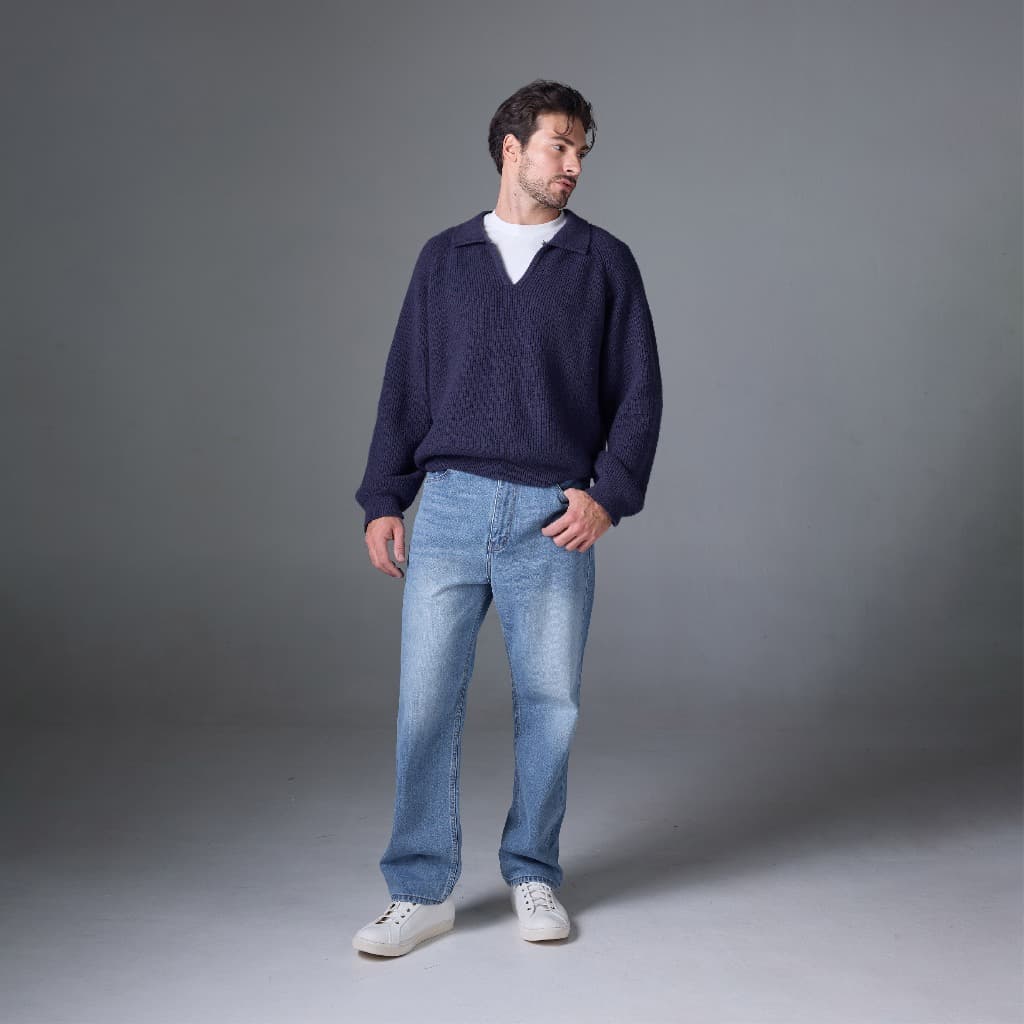 Jack Russel - Men Jeans กางเกงยีนส์ผู้ชาย ทรงขาบาน - Klassik J-6001/LB Baggy Low Rise Wide Leg Light Blue รูปที่ 2