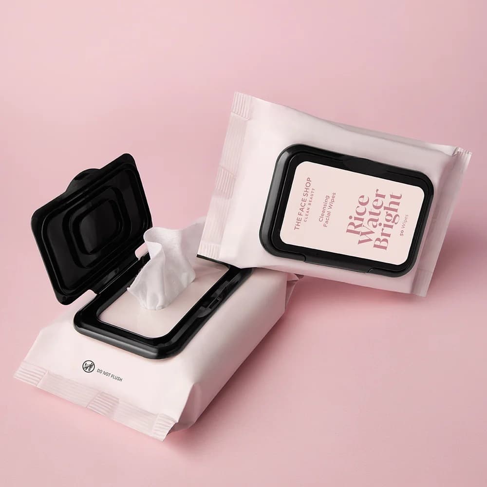 THE FACE SHOP RICE WATER BRIGHT CLEANSING FACIAL WIPES ทิชชู่ ทำความสะอาดเมคอัพ ชุ่มชื้น เนียนนุ่ม กระจ่างใส รูปที่ 3
