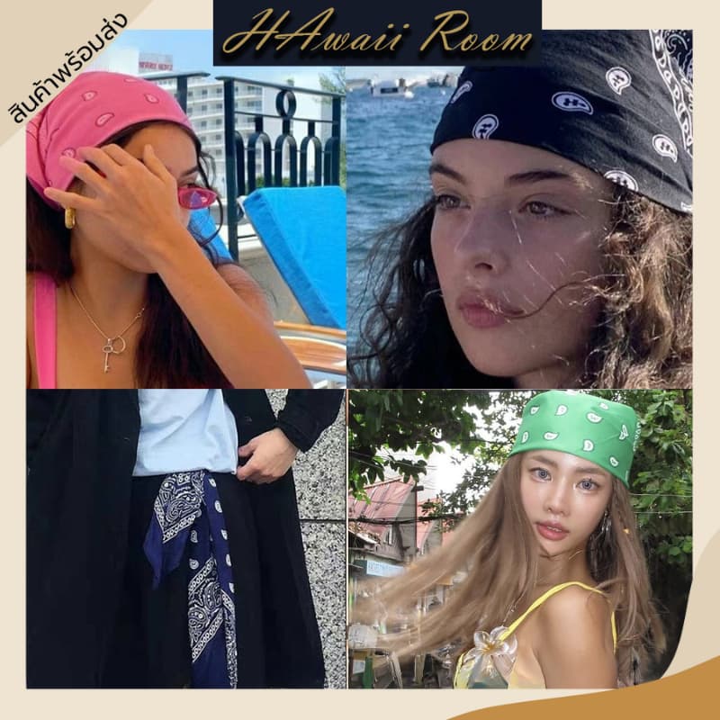 hawaiiroom ผ้าเช็ดหน้าวินเทจ ผ้าเช็ดหน้ามัดย้อม ลายลูกน้ำ paisley cotton รูปที่ 2