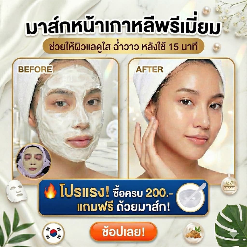 ผงมาส์กหน้า นำเข้าเกาหลี สูตรผิวใส ฉ่ำวาว ออร์แกนิค ช่วยปลอบประโลมผิว รูปที่ 2