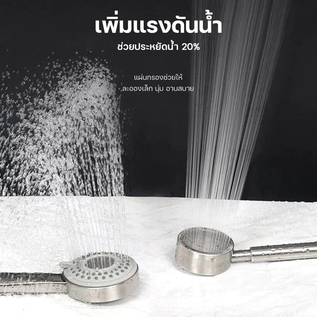 304 แท้ไม่มีสนิม พร้อมสายฝักบัวสแตนเลส ฝักบัวอาบน้ำ ฝักบัวแรงดันสูง สแตนเลส น้ำแรงและนุ่ม ประหยัดน้ำ รูปที่ 4