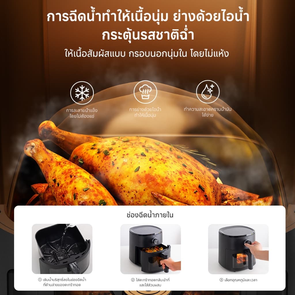 Simplus หม้อทอดไร้น้ำมัน 5L ลมร้อน 360° อบฉ่ำด้วยไอน้ำ หน้าต่างมองเห็น 10 เมนู KQZG022 รูปที่ 6