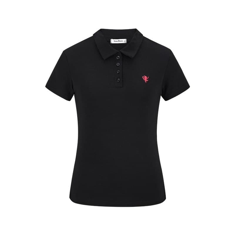 เสื้อโปโลคอปกสไตล์วินเทจอเมริกัน สำหรับผู้หญิง ปักลายที่หน้าอก ไหล่ทรงตรง ช่วยพรางหุ่นให้ดูผอม แขนสั้นค่ะ รูปที่ 5